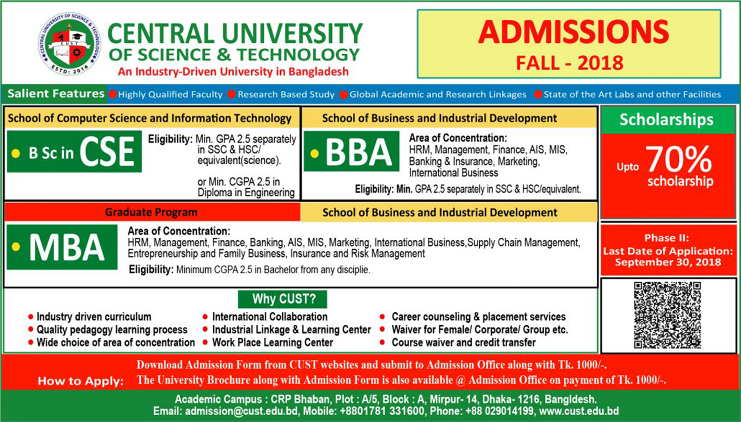 Admission Open, Fall (Bijoy) 2018 Admission Open, Fall (Bijoy) 2018